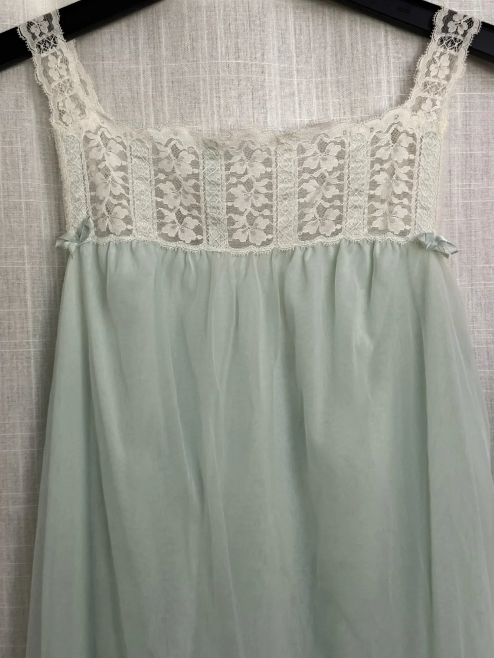 SOLD Vintage 60s Mint Green-Blue Babydoll Chiffon Nightgown - Picture 2 of 8